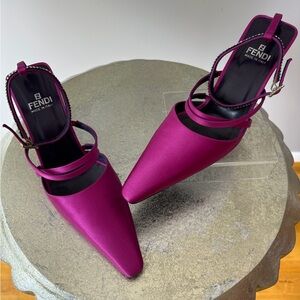 Fendi - Magenta Silk Heels w/ Rhinestones